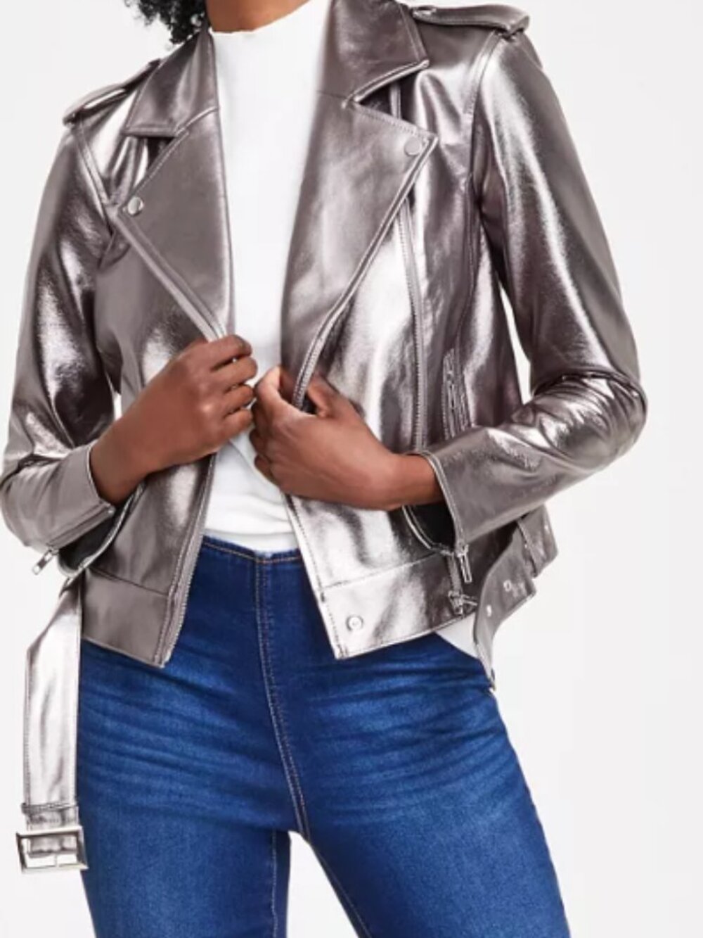INC International Concepts Metallic Moto Jacket - Women